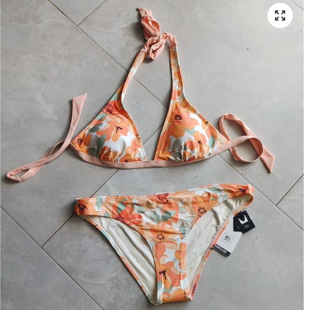 NEW Rip Curl Papaya Punch Halter Bikini Top and Bottoms Swimsuit Set Medium